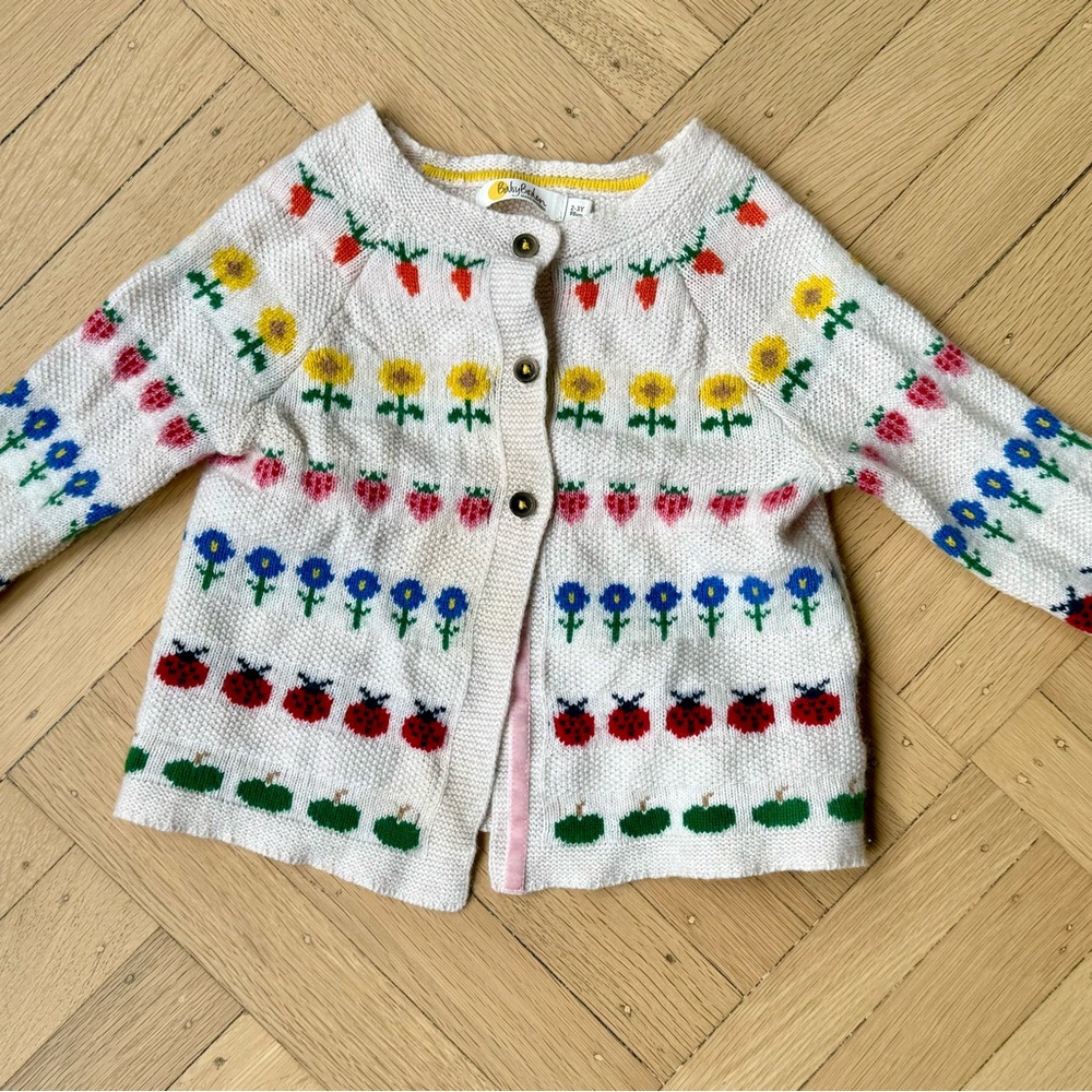 Mini Boden Kids Floral Knit Cardigan - Multicolor, size 2T - 3T